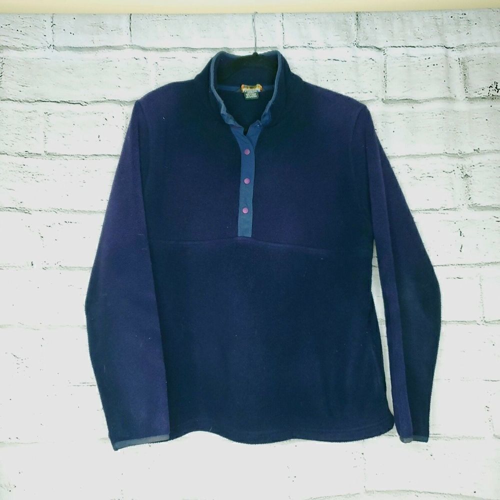LL Bean polartec fleece Jacket Womens Size Medium Blue 1/2 Button Up